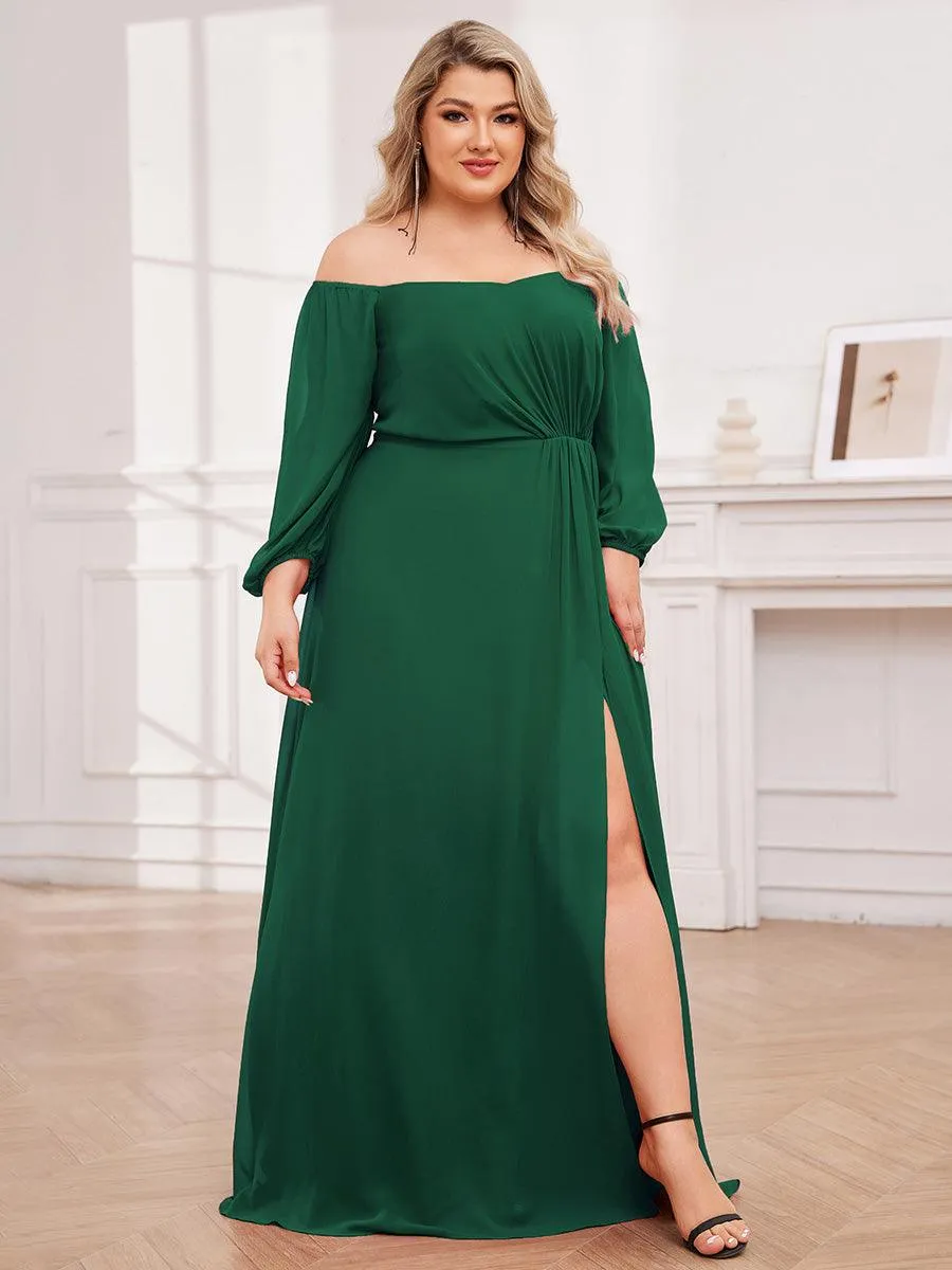 Robes de demoiselle d'honneur à manches longues en mousseline à épaules dénudées
