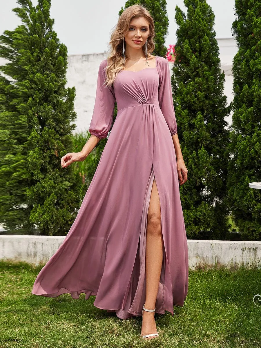 Robes de demoiselle d'honneur à manches longues en mousseline à épaules dénudées