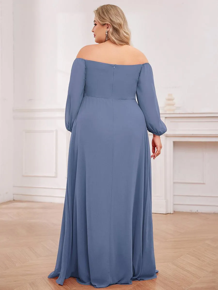 Robes de demoiselle d'honneur à manches longues en mousseline à épaules dénudées
