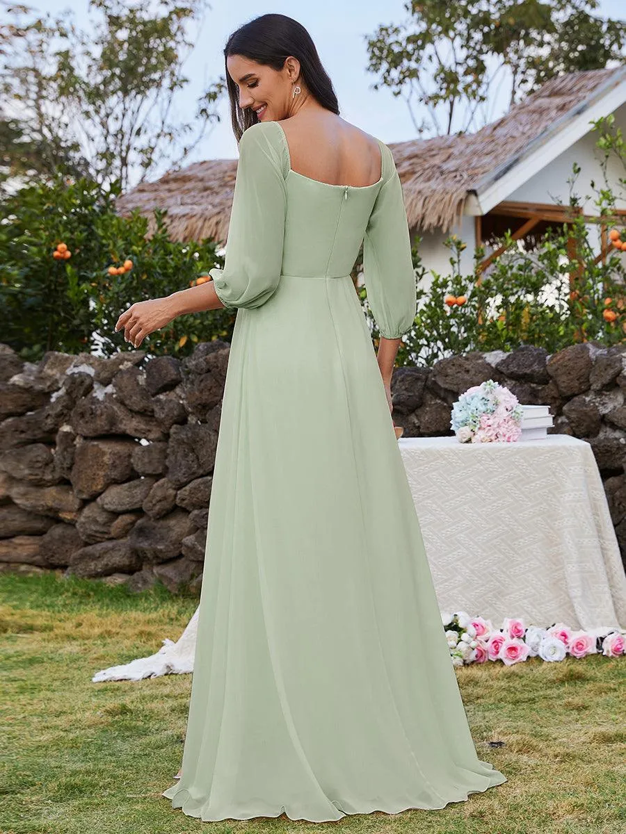 Robes de demoiselle d'honneur à manches longues en mousseline à épaules dénudées