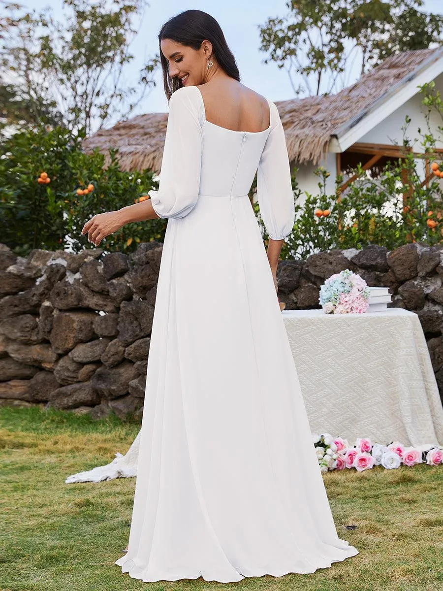 Robes de demoiselle d'honneur à manches longues en mousseline à épaules dénudées
