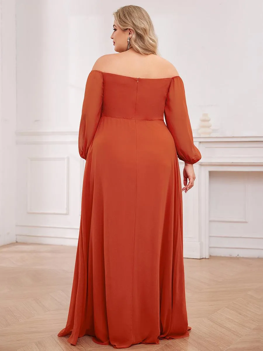 Robes de demoiselle d'honneur à manches longues en mousseline à épaules dénudées