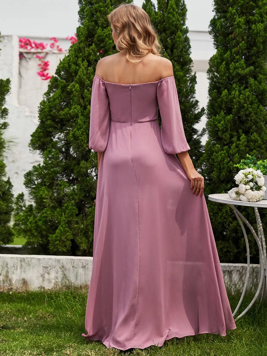 Robes de demoiselle d'honneur à manches longues en mousseline à épaules dénudées