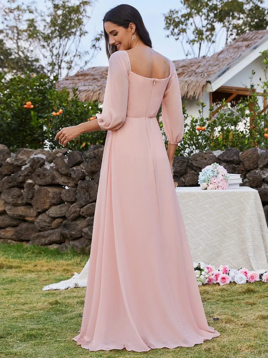 Robes de demoiselle d'honneur à manches longues en mousseline à épaules dénudées