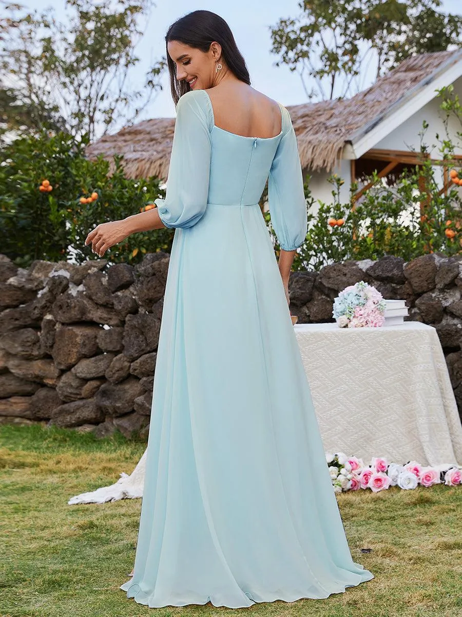 Robes de demoiselle d'honneur à manches longues en mousseline à épaules dénudées