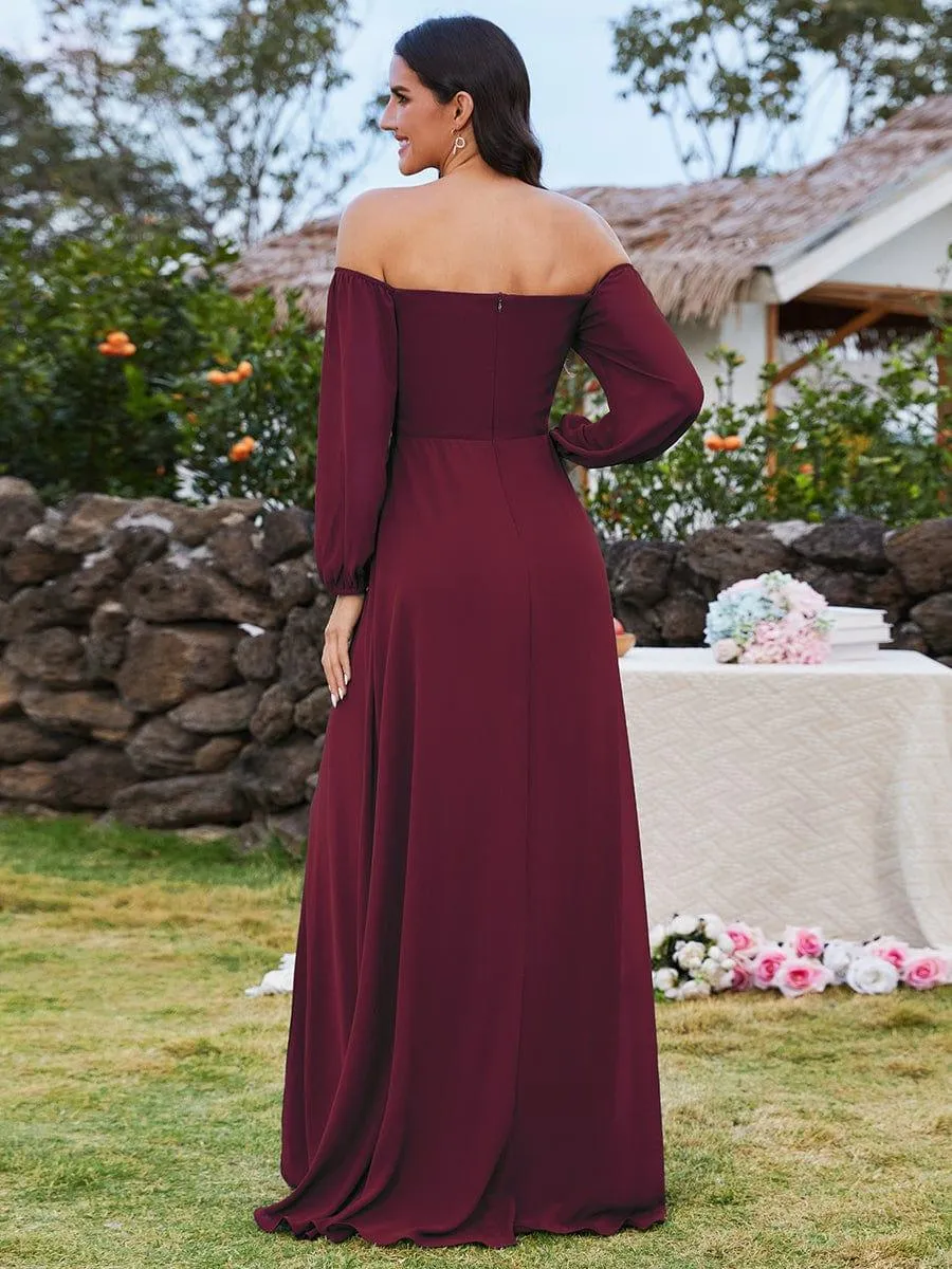 Robes de demoiselle d'honneur à manches longues en mousseline à épaules dénudées