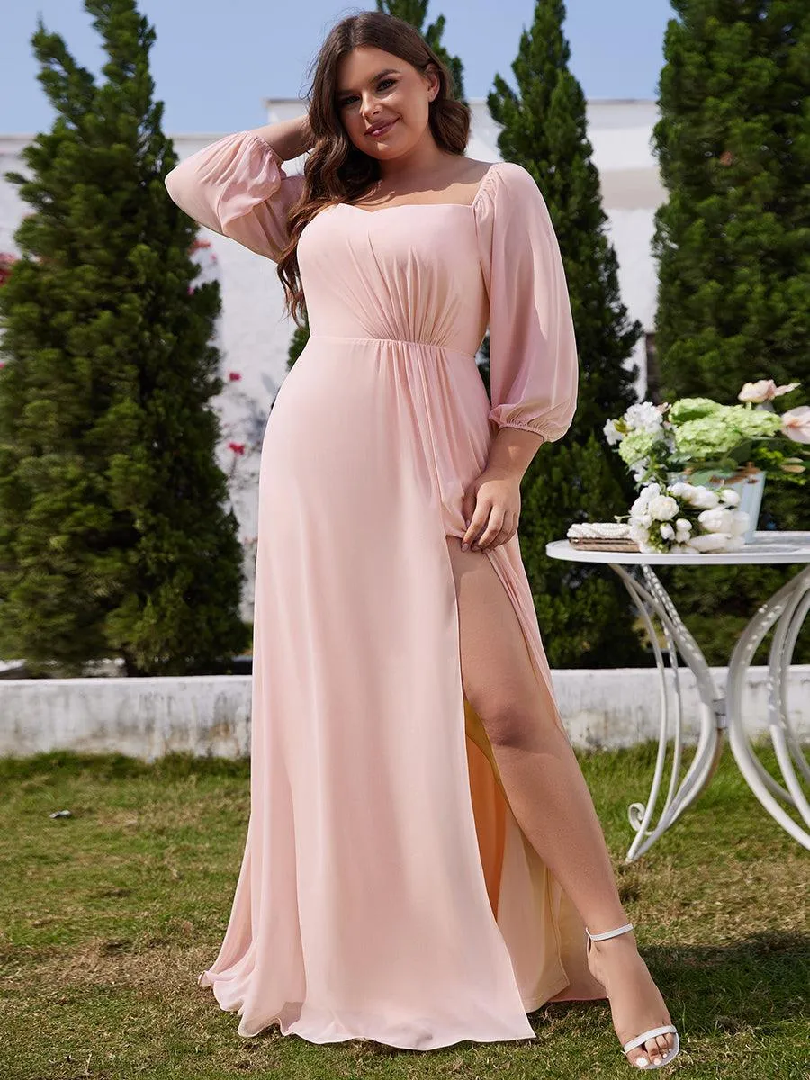 Robes de demoiselle d'honneur à manches longues en mousseline à épaules dénudées