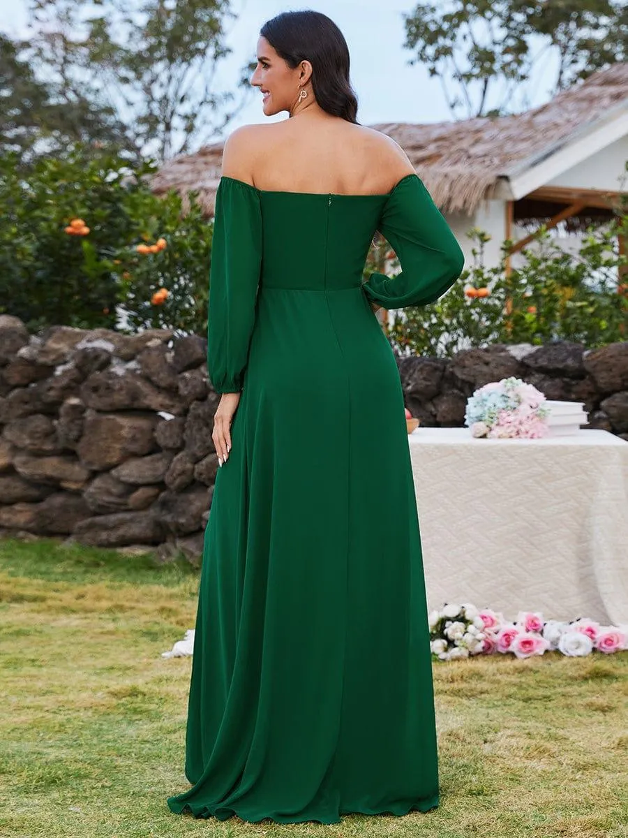 Robes de demoiselle d'honneur à manches longues en mousseline à épaules dénudées