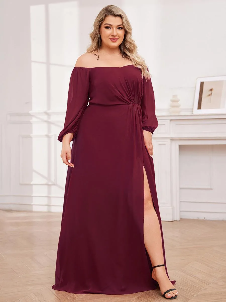 Robes de demoiselle d'honneur à manches longues en mousseline à épaules dénudées