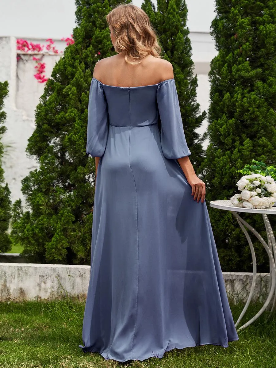 Robes de demoiselle d'honneur à manches longues en mousseline à épaules dénudées