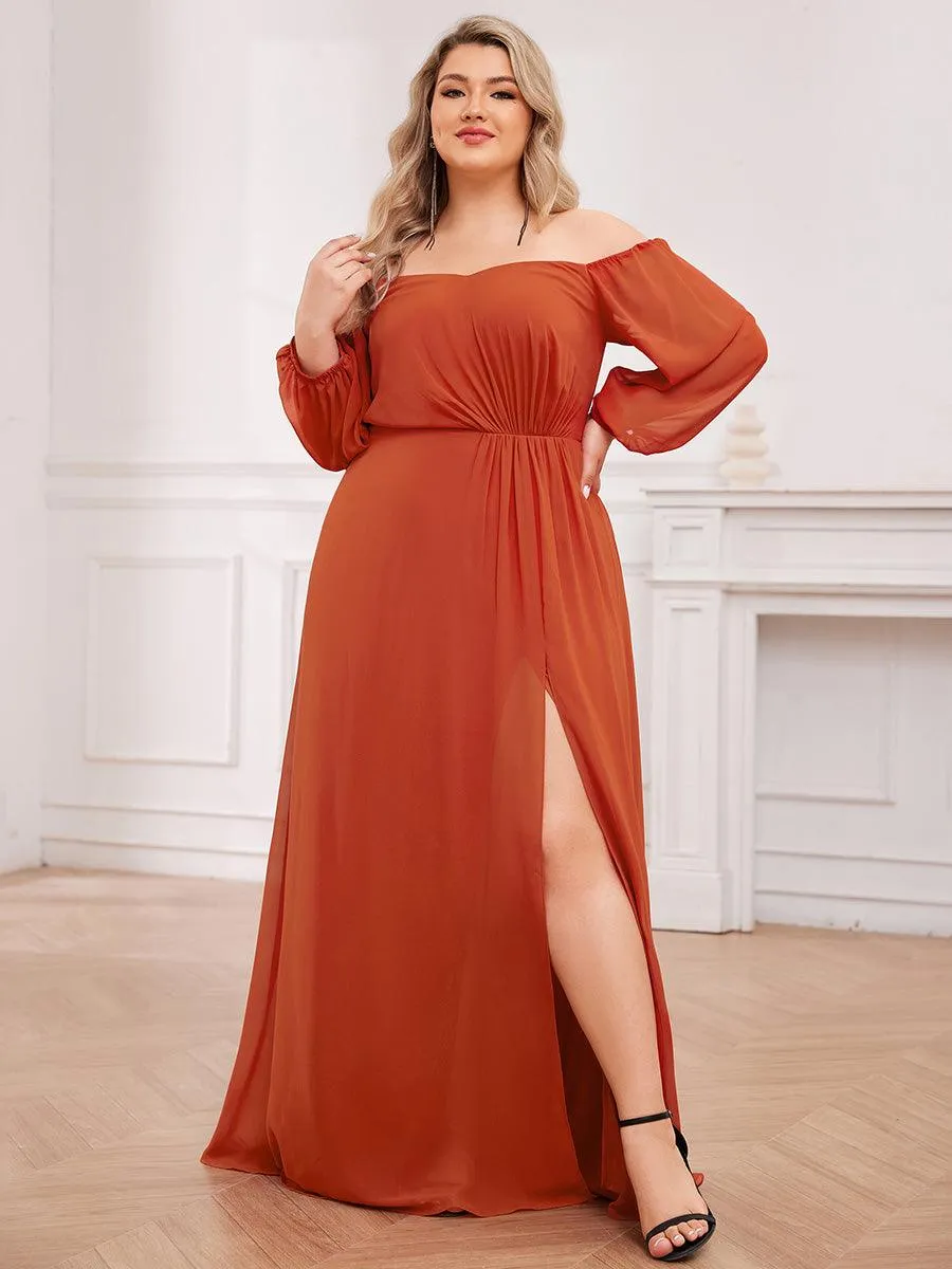 Robes de demoiselle d'honneur à manches longues en mousseline à épaules dénudées