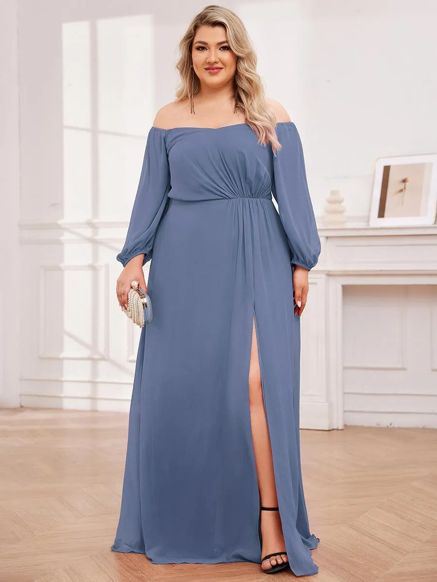 Robes de demoiselle d'honneur à manches longues en mousseline à épaules dénudées