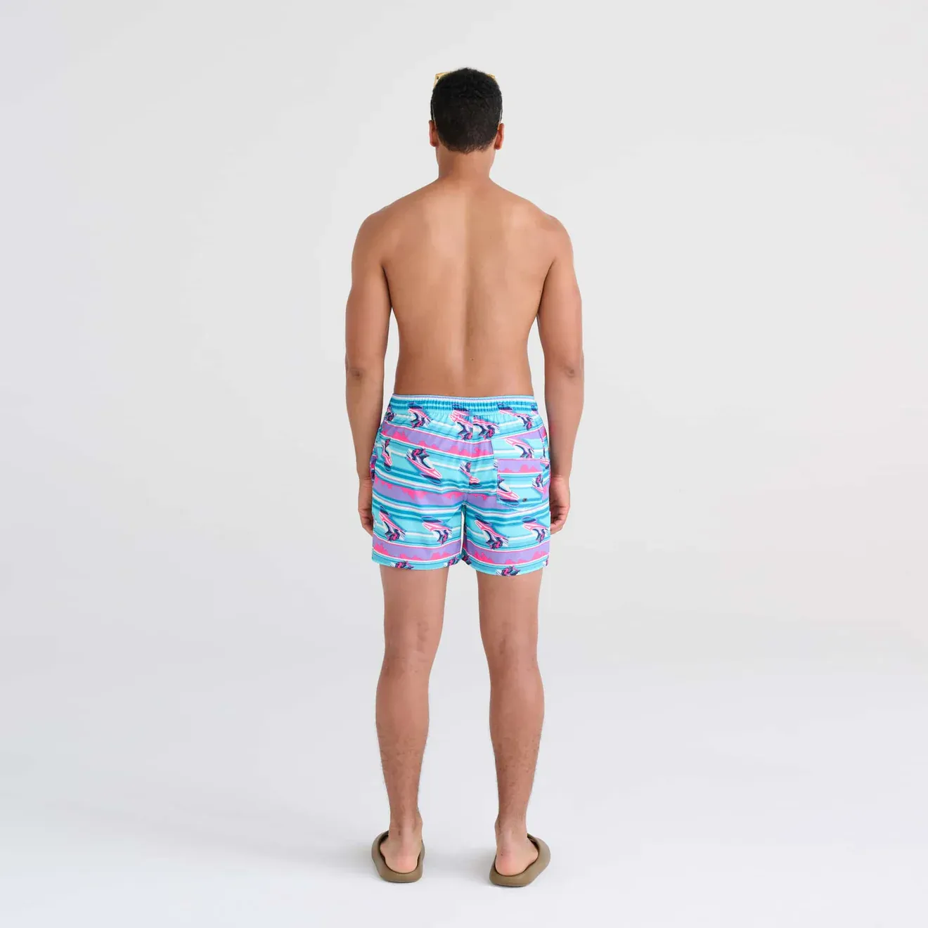 Saxx Mens Oh Buoy Stretch Volley 5" Swim Short - Jets Stripe - Pool