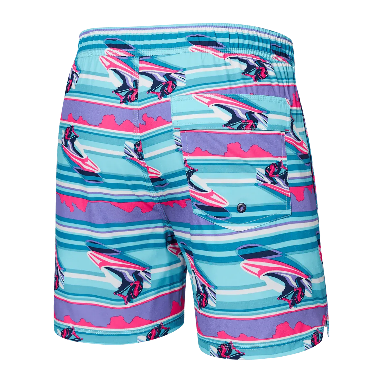 Saxx Mens Oh Buoy Stretch Volley 5" Swim Short - Jets Stripe - Pool