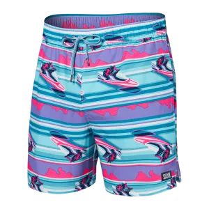 Saxx Mens Oh Buoy Stretch Volley 5" Swim Short - Jets Stripe - Pool