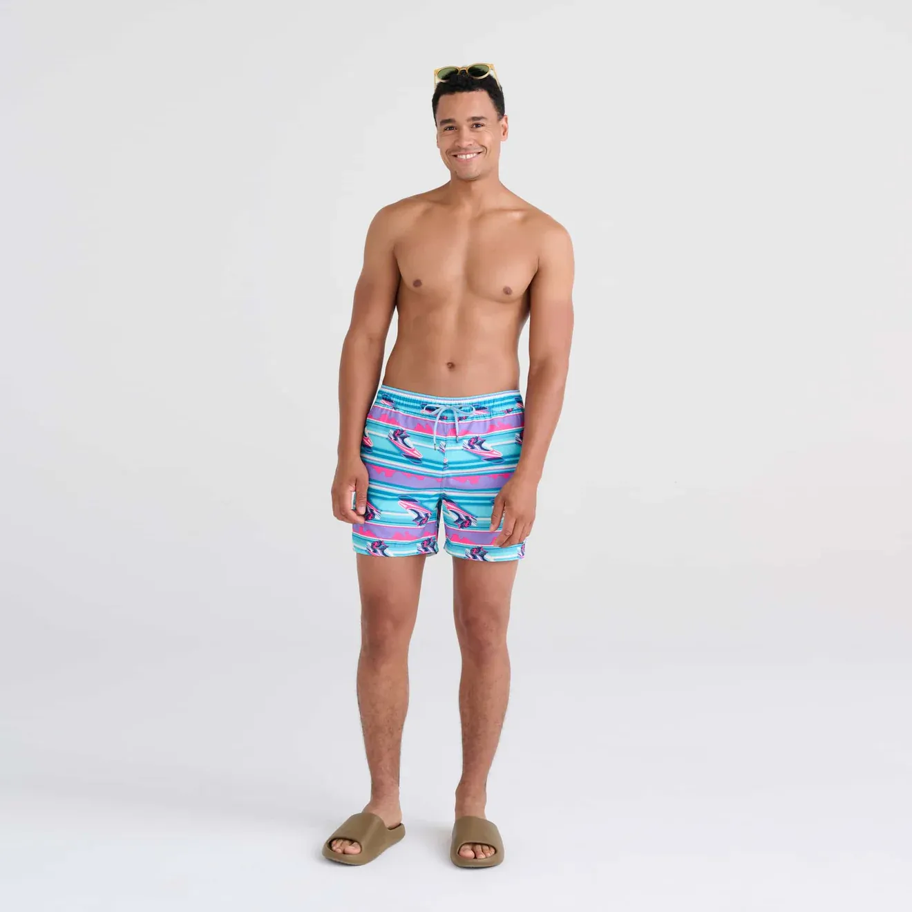 Saxx Mens Oh Buoy Stretch Volley 5" Swim Short - Jets Stripe - Pool
