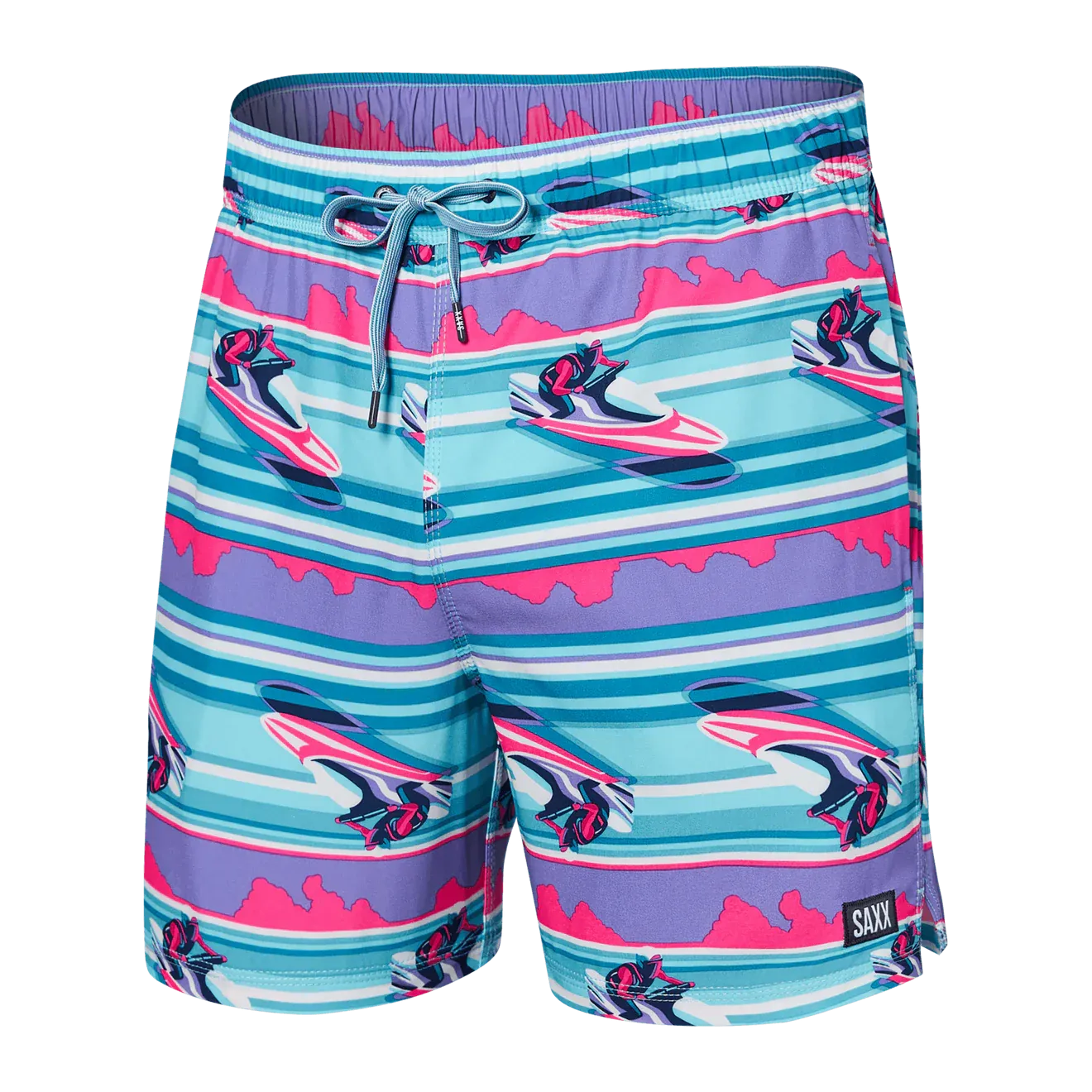 Saxx Mens Oh Buoy Stretch Volley 5" Swim Short - Jets Stripe - Pool