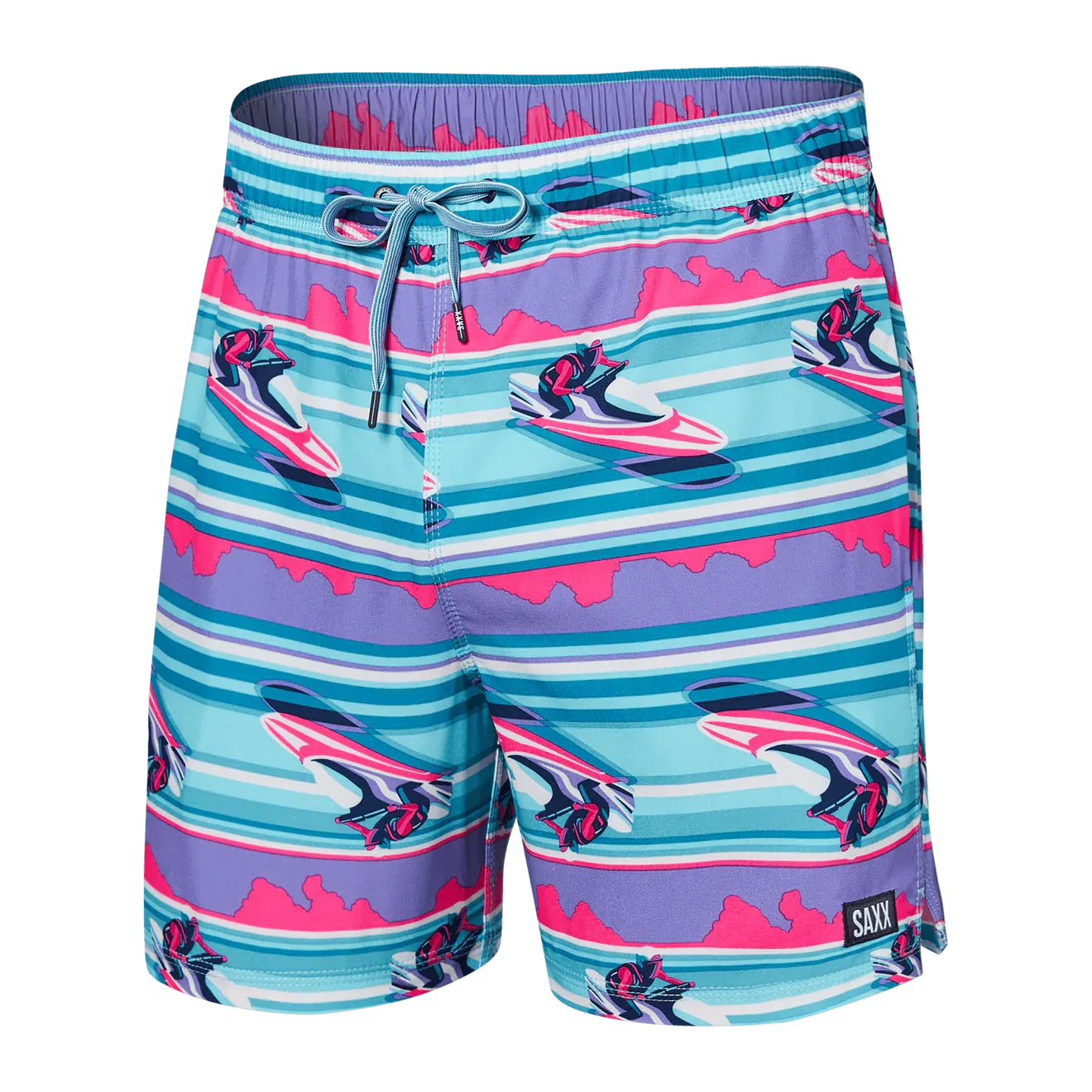 Saxx Mens Oh Buoy Stretch Volley 5" Swim Short - Jets Stripe - Pool