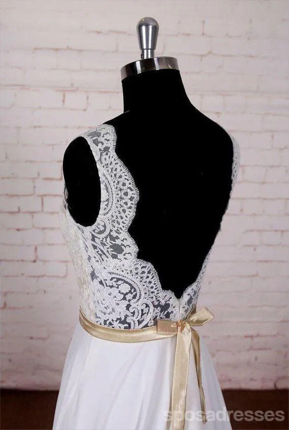 Sexy Backless V Neck Cheap Beach Wedding Dresses Online, WD381