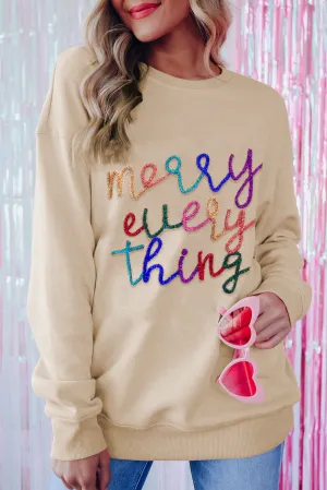 Shallow khaki Merry Every Thing Glitter Script Sweatshirt