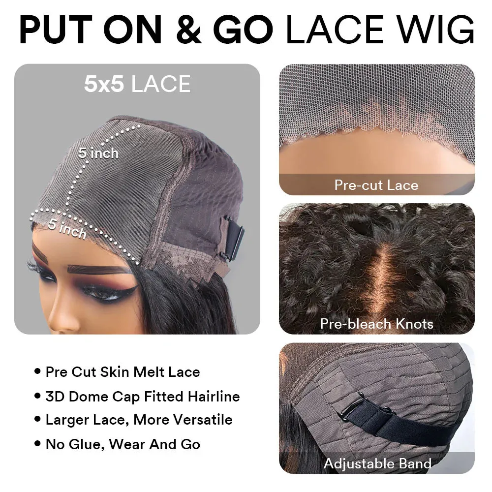 Short Bouncy Wave Natural Black Lace Closure Bob Wig
