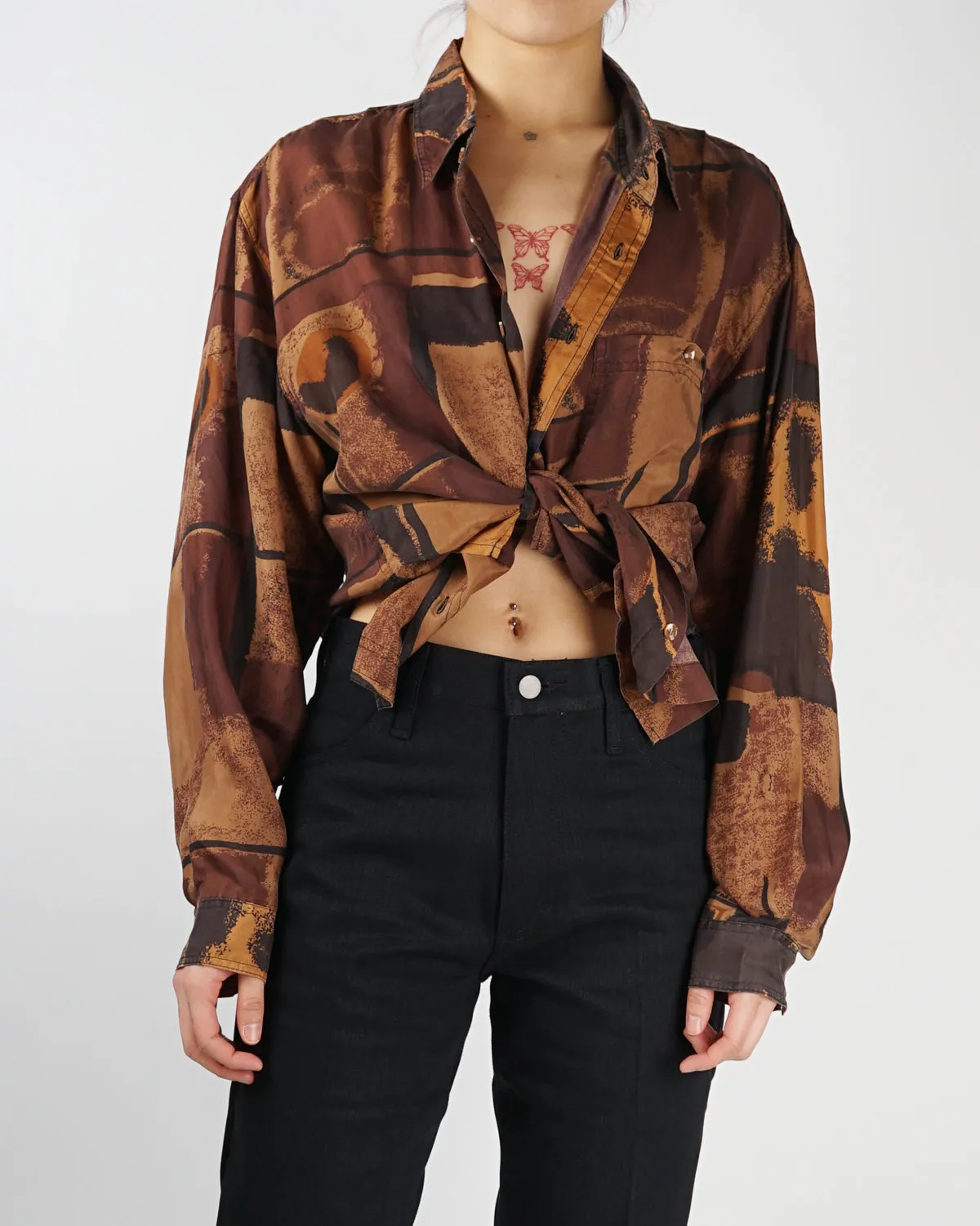 Silk Shirts Long Sleeve Patterned / C