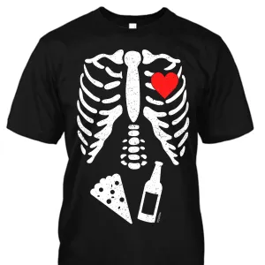 Skeleton Beer Pizza Premium Cotton Shirt