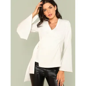 Slit Bell Sleeve Knot Wrap Blazer