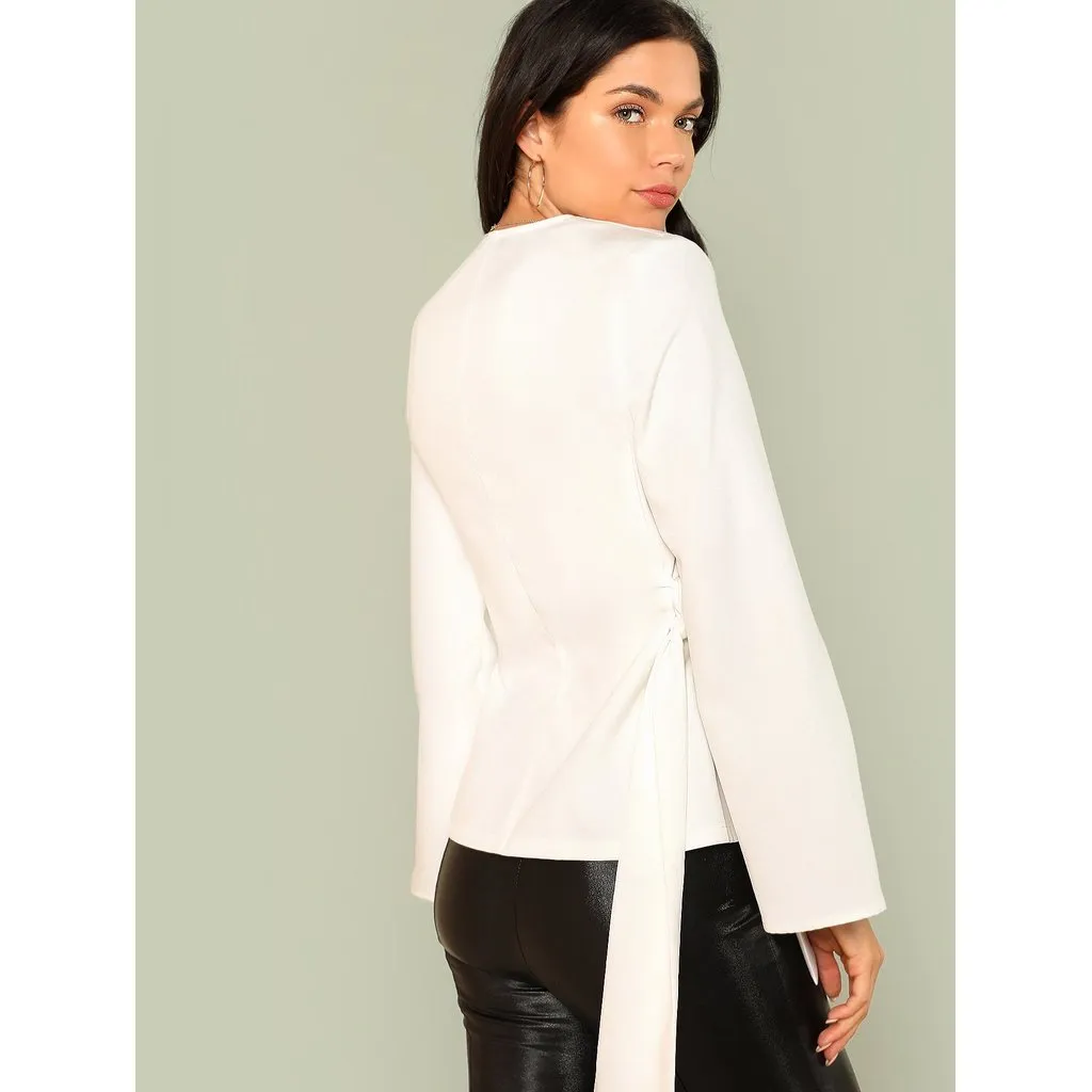 Slit Bell Sleeve Knot Wrap Blazer