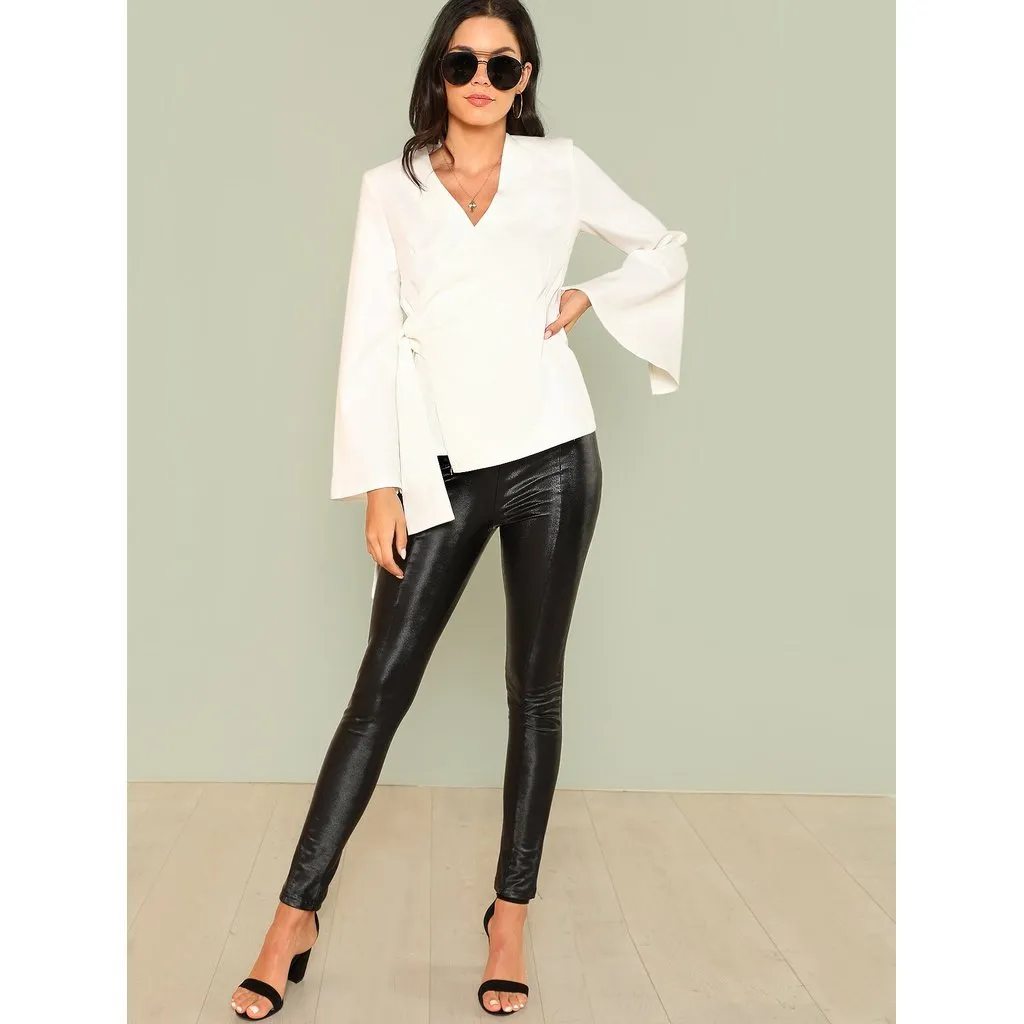 Slit Bell Sleeve Knot Wrap Blazer