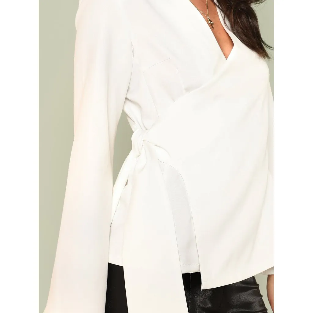 Slit Bell Sleeve Knot Wrap Blazer