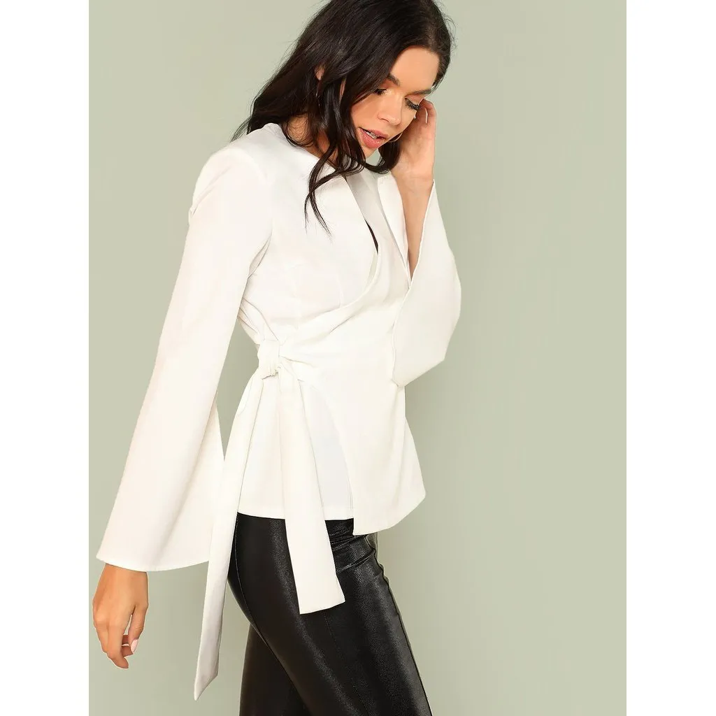 Slit Bell Sleeve Knot Wrap Blazer