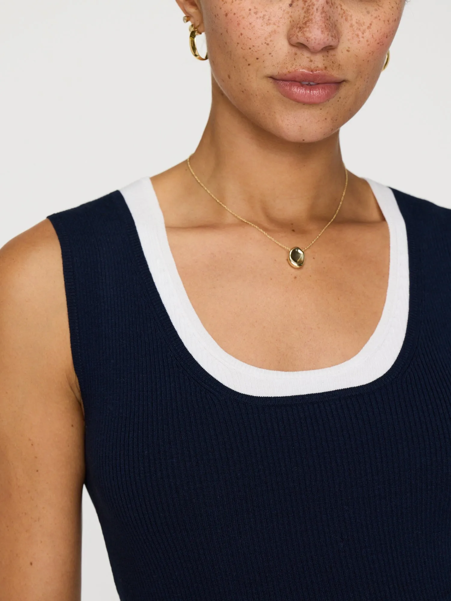 Sofia Sleeveless Dress - Navy/White