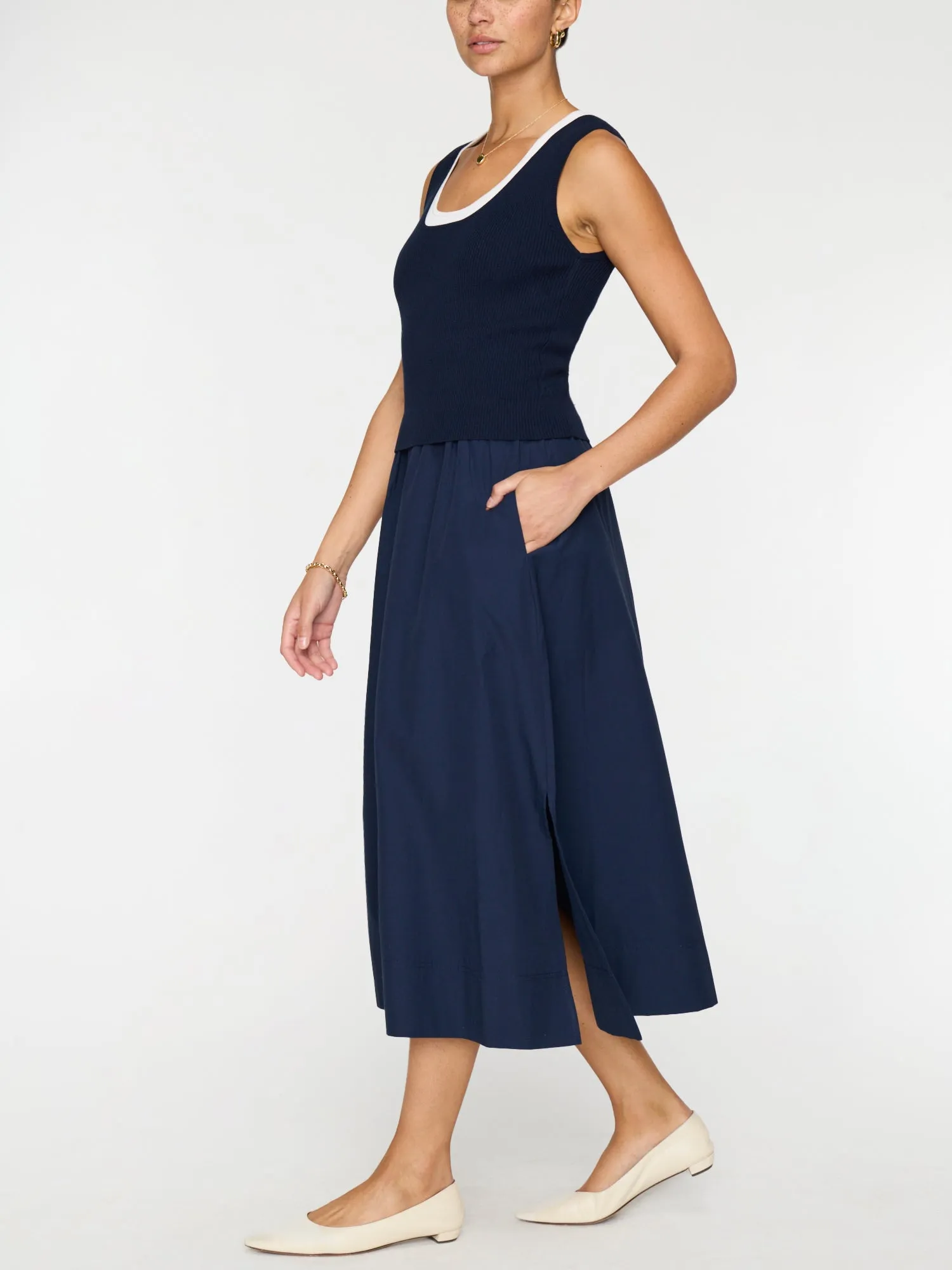 Sofia Sleeveless Dress - Navy/White
