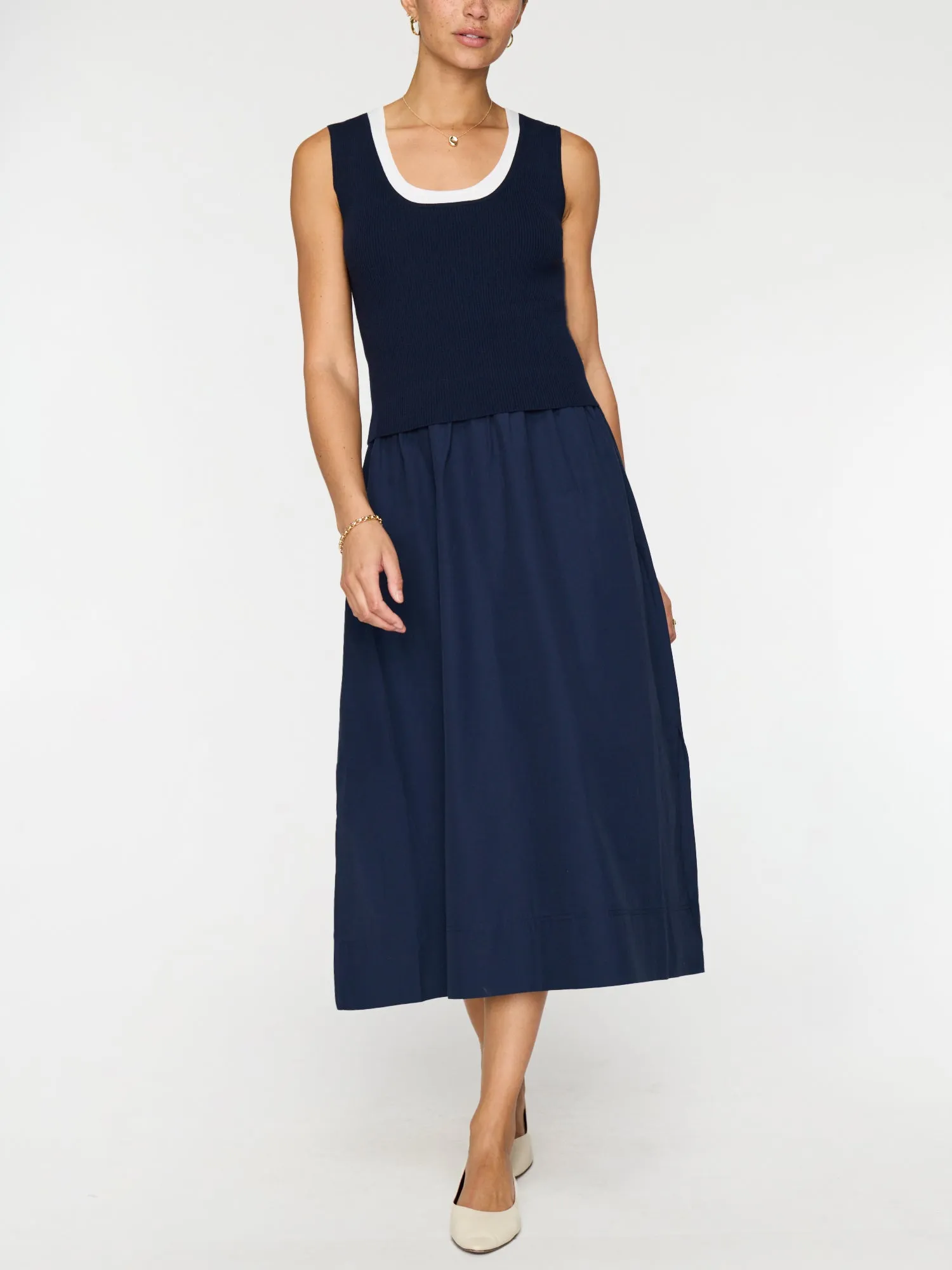 Sofia Sleeveless Dress - Navy/White