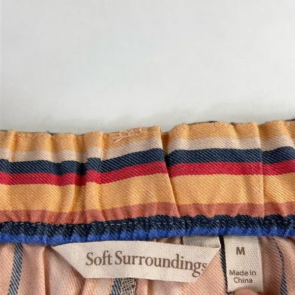 Soft Surroundings Womens Summer Breeze Shorts Orange Stripe Stretch Belted M New