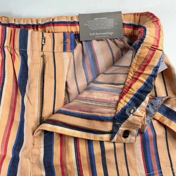 Soft Surroundings Womens Summer Breeze Shorts Orange Stripe Stretch Belted M New