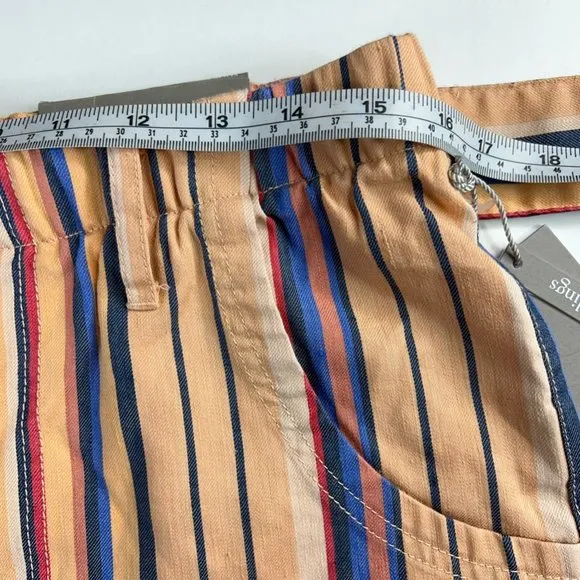 Soft Surroundings Womens Summer Breeze Shorts Orange Stripe Stretch Belted M New