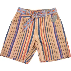 Soft Surroundings Womens Summer Breeze Shorts Orange Stripe Stretch Belted M New