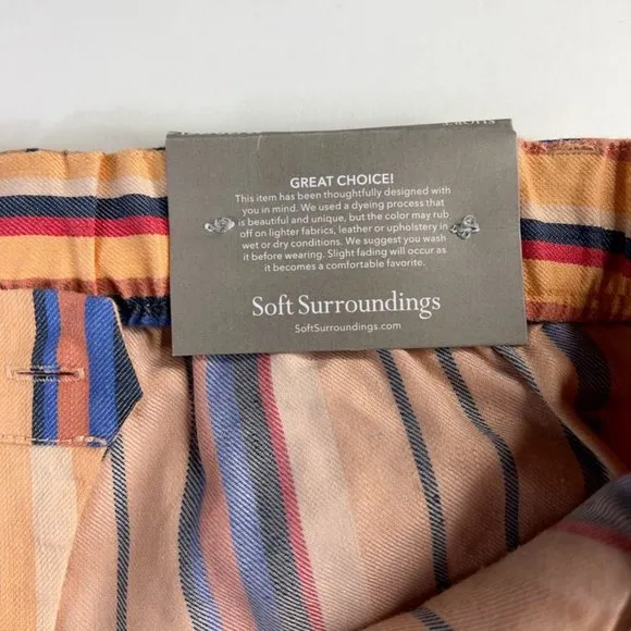 Soft Surroundings Womens Summer Breeze Shorts Orange Stripe Stretch Belted M New