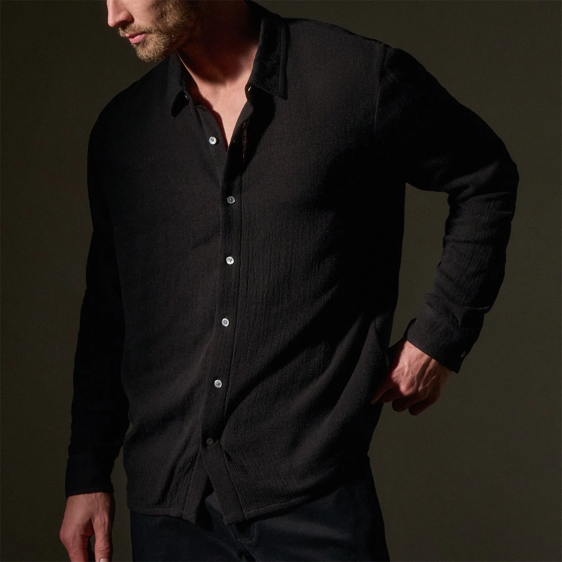 Solid Viscose Wool Shirting - Black