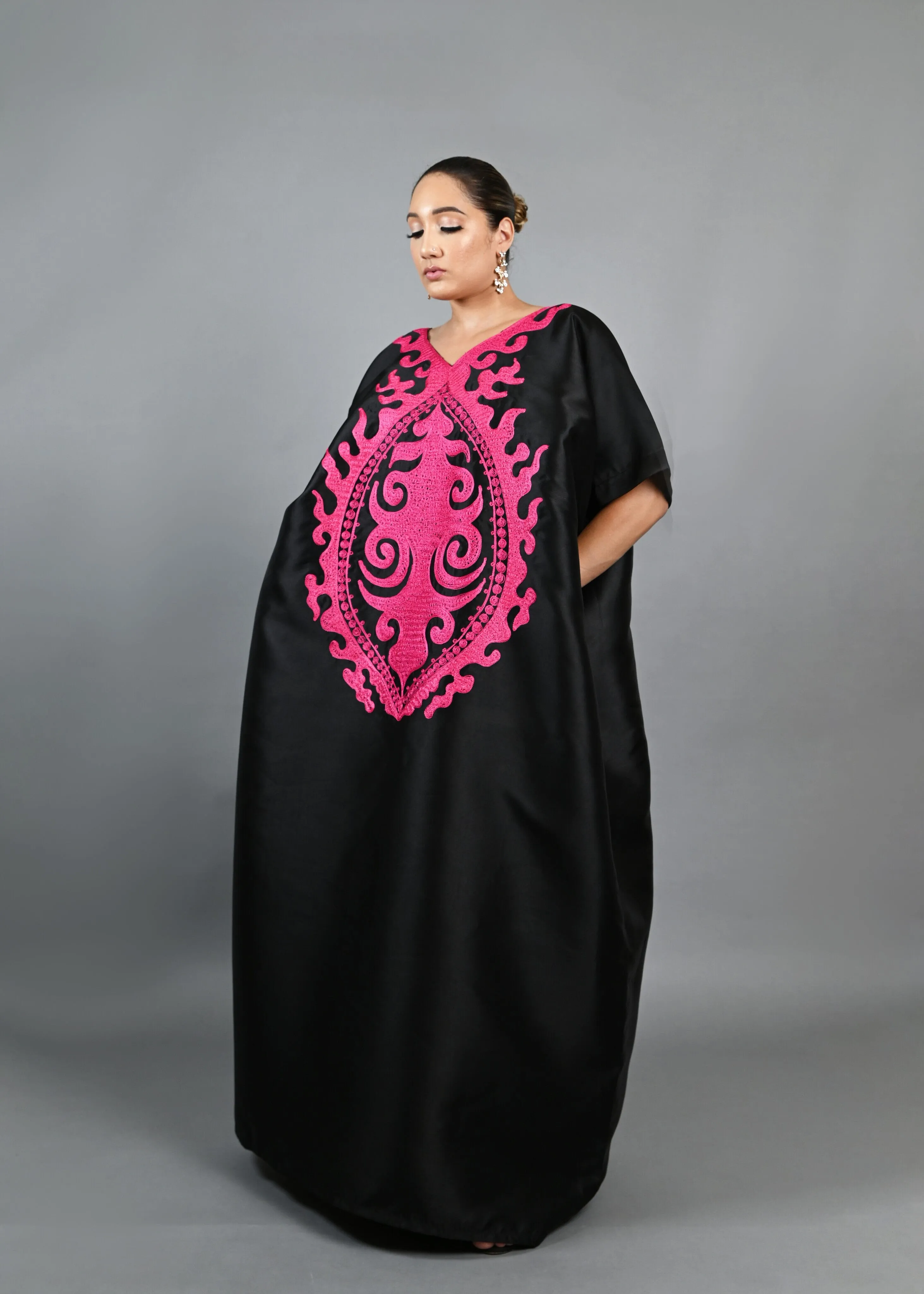 Soso Boubou (black color with pink embroidery) -African maxi dress