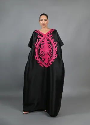 Soso Boubou (black color with pink embroidery) -African maxi dress