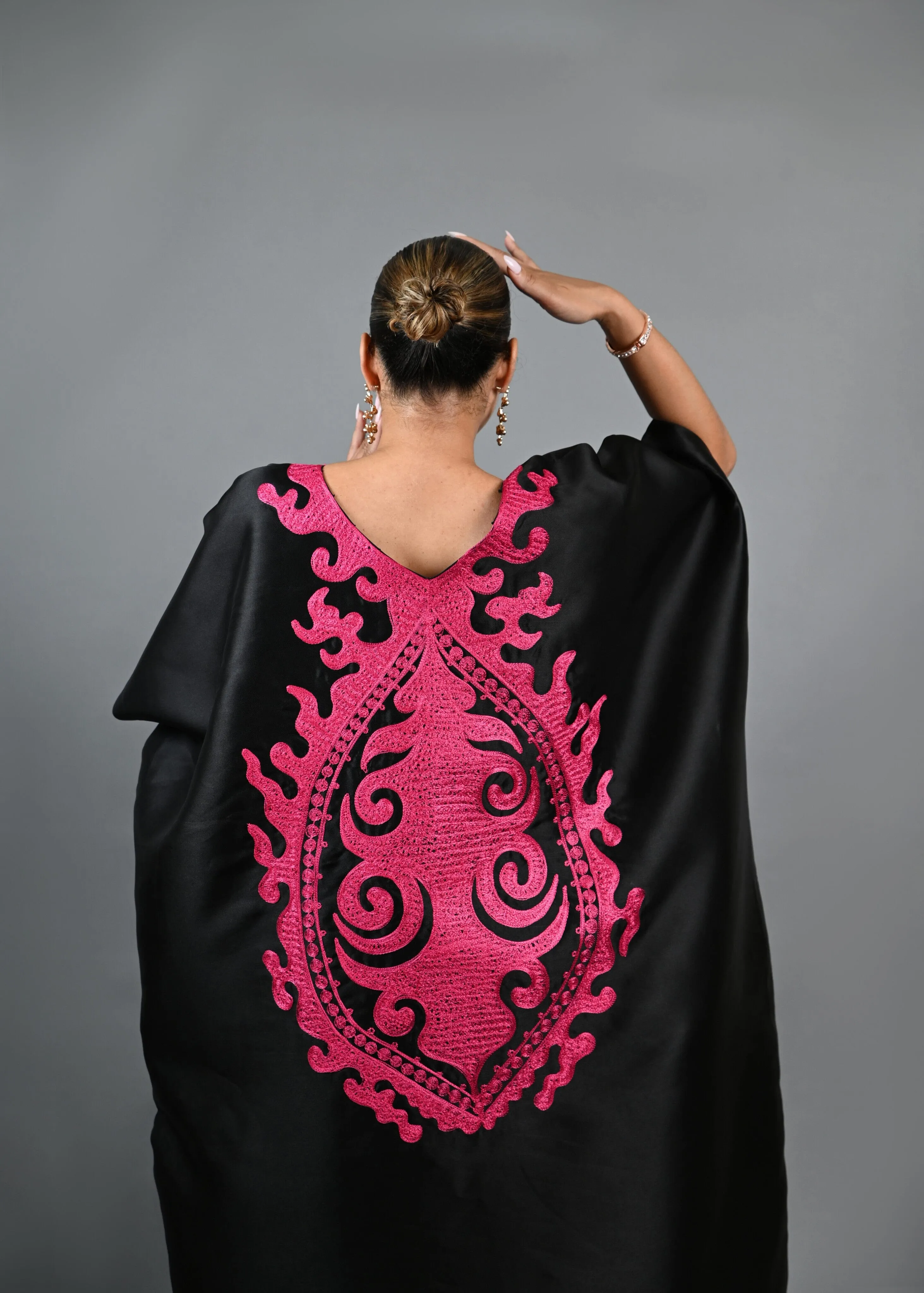 Soso Boubou (black color with pink embroidery) -African maxi dress