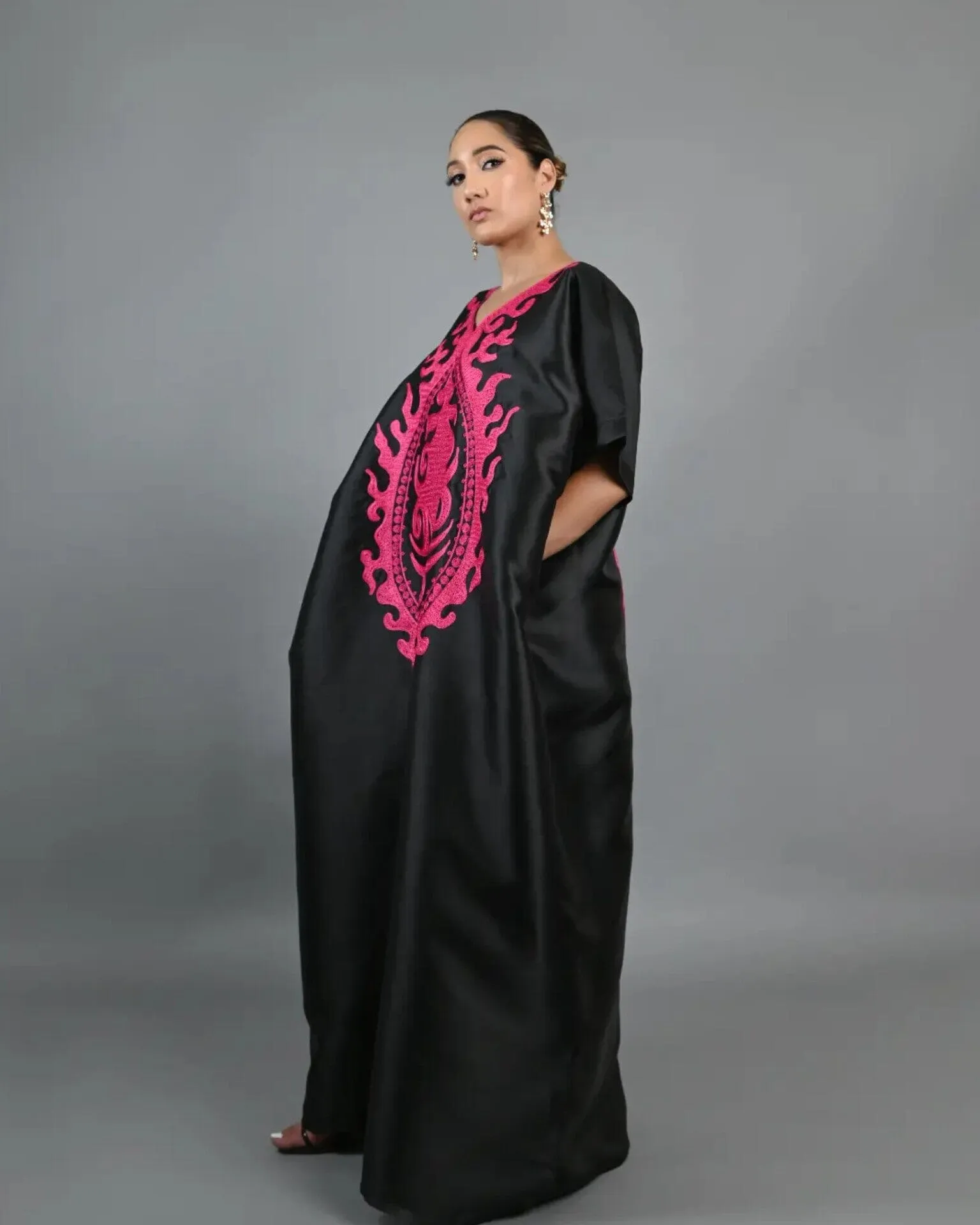 Soso Boubou (black color with pink embroidery) -African maxi dress