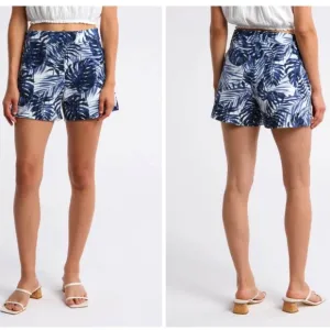 SPANX On the Go Print 4-Inch Shorts Tropical Palm Navy SZ XL