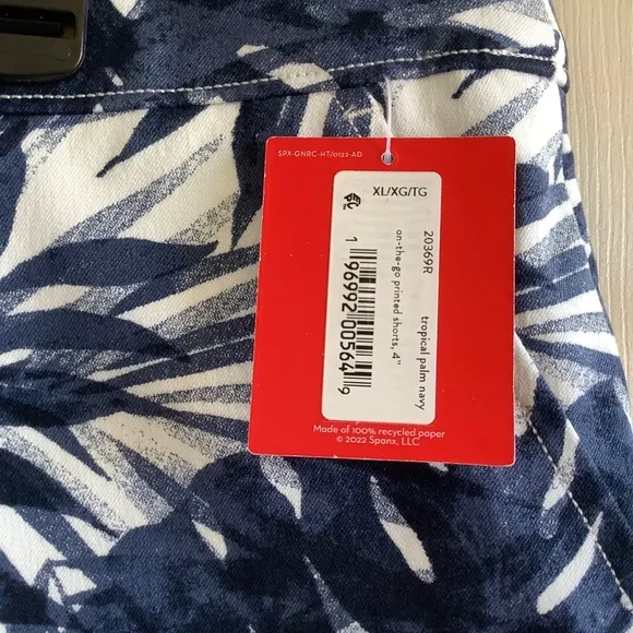 SPANX On the Go Print 4-Inch Shorts Tropical Palm Navy SZ XL