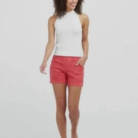 SPANX STRETCH TWILL SHORTS 4” pull on slimming casual chino Island red NWT sz S