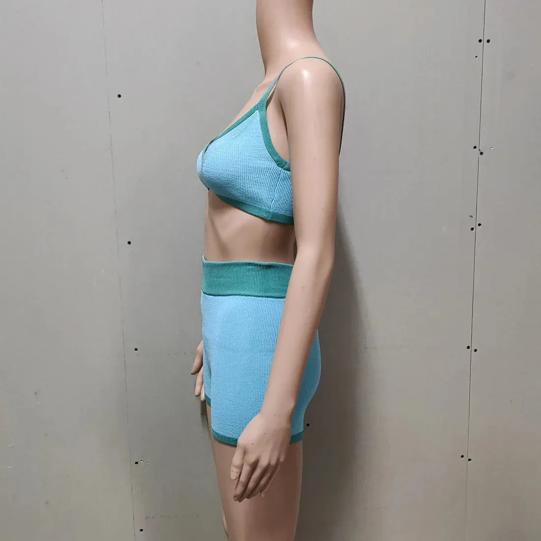 Spring/Summer Contrast Knit Outfits Halter Top And Shorts Sets Female Beach Holiday Sexy Casual Shorts Suit Y2k Sets