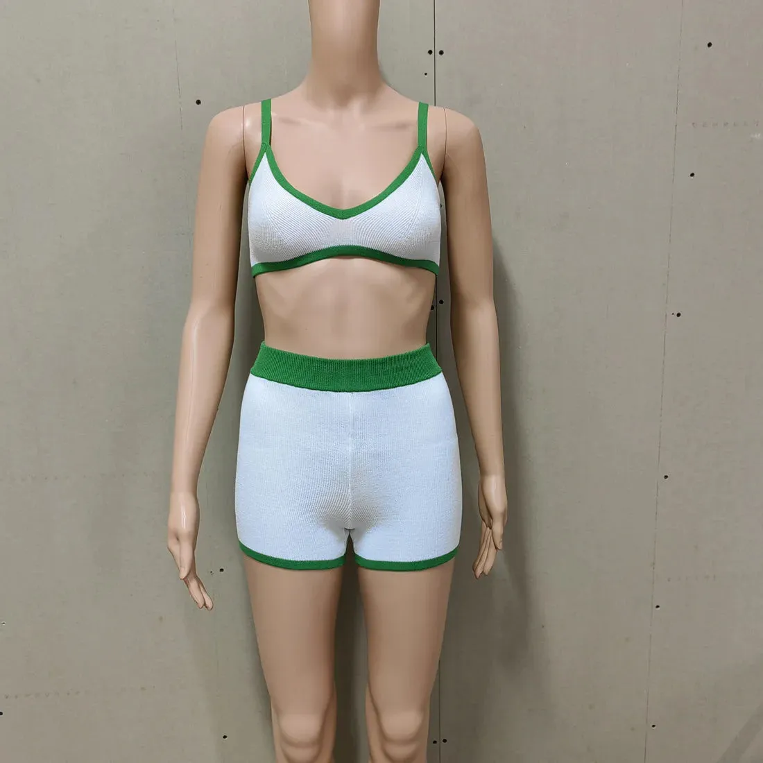 Spring/Summer Contrast Knit Outfits Halter Top And Shorts Sets Female Beach Holiday Sexy Casual Shorts Suit Y2k Sets